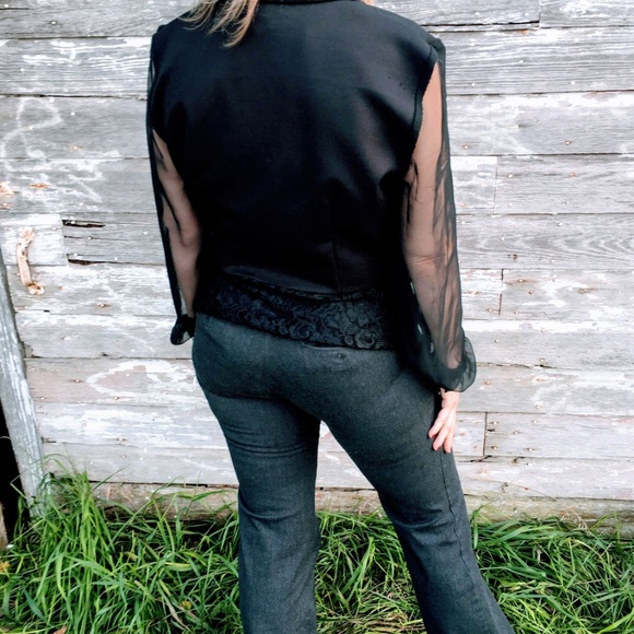 Vintage 80's 90's Sheer Black Top Jacket Lace Silv - Picture 6 of 8